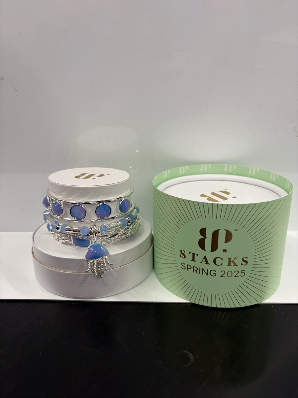 BP. Stacks Spring 2025 Blue Multi-Row Charm Bracelet Set